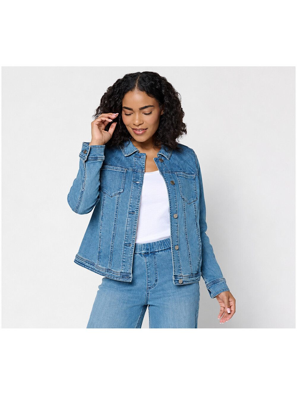 Susan Graver Stretch Denim Jacket with Novelty Embroidery Vintage Wash, X-Large